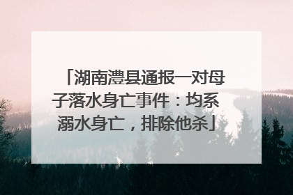 湖南澧县通报一对母子落水身亡事件：均系溺水身亡，排除他杀